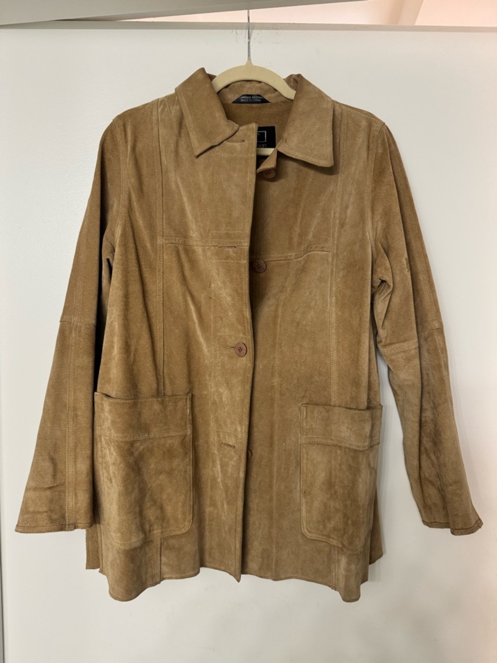 Women's Suede Button-Front Coat Jacket - Tan